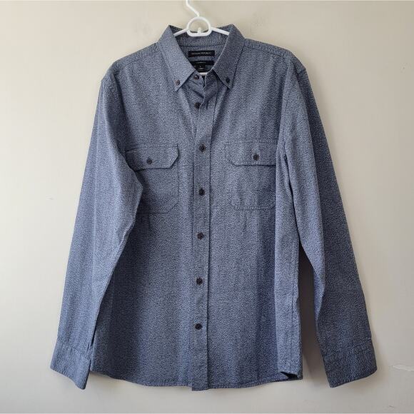Banana Republic Untucked Standard-Fit Flannel Shirt size Large Navy - Picture 1 of 7